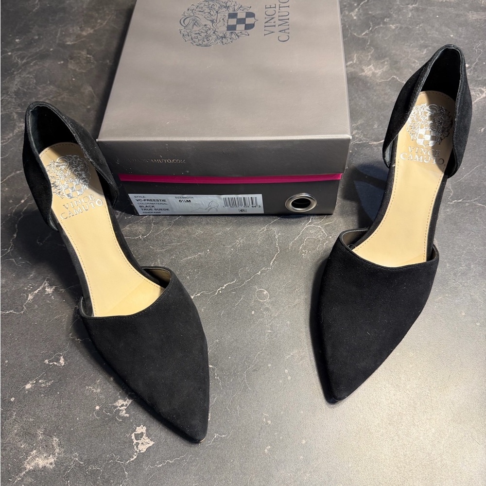 Vince Camuto Black TRUE Suede Pointed D'Orsay Heels
